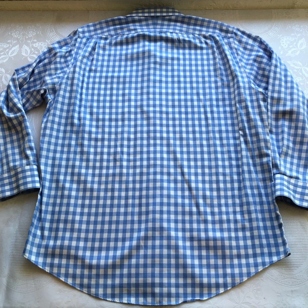 Nordstrom Wrinkle-Free Blue/White Checkered Button-Up Shirt Men’s Size 16.5 34